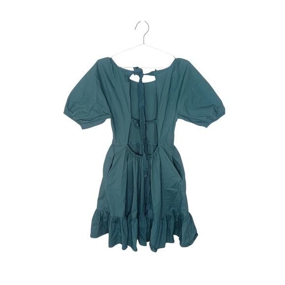 Peter Som Puff Sleeve Ruffle Trim Open Back Mini Dress in Green Size 6 - Picture 7 of 16